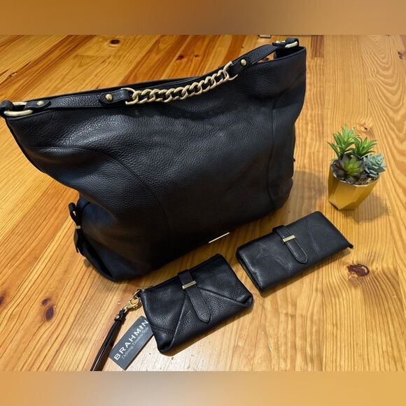 Brahmin Hailey Sonoma Large Hobo Purse Pebbled Leather w/ Wallet & Coin Purse - Picture 1 of 16